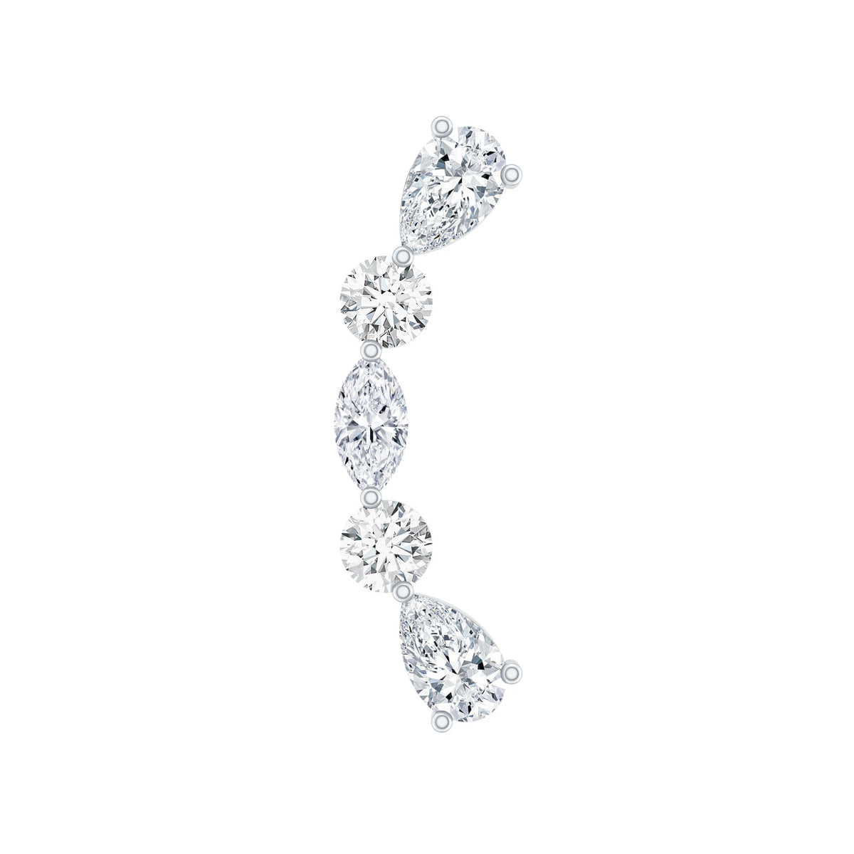 Certified Moissanite Curved Crawler Earring for Helix Piercing