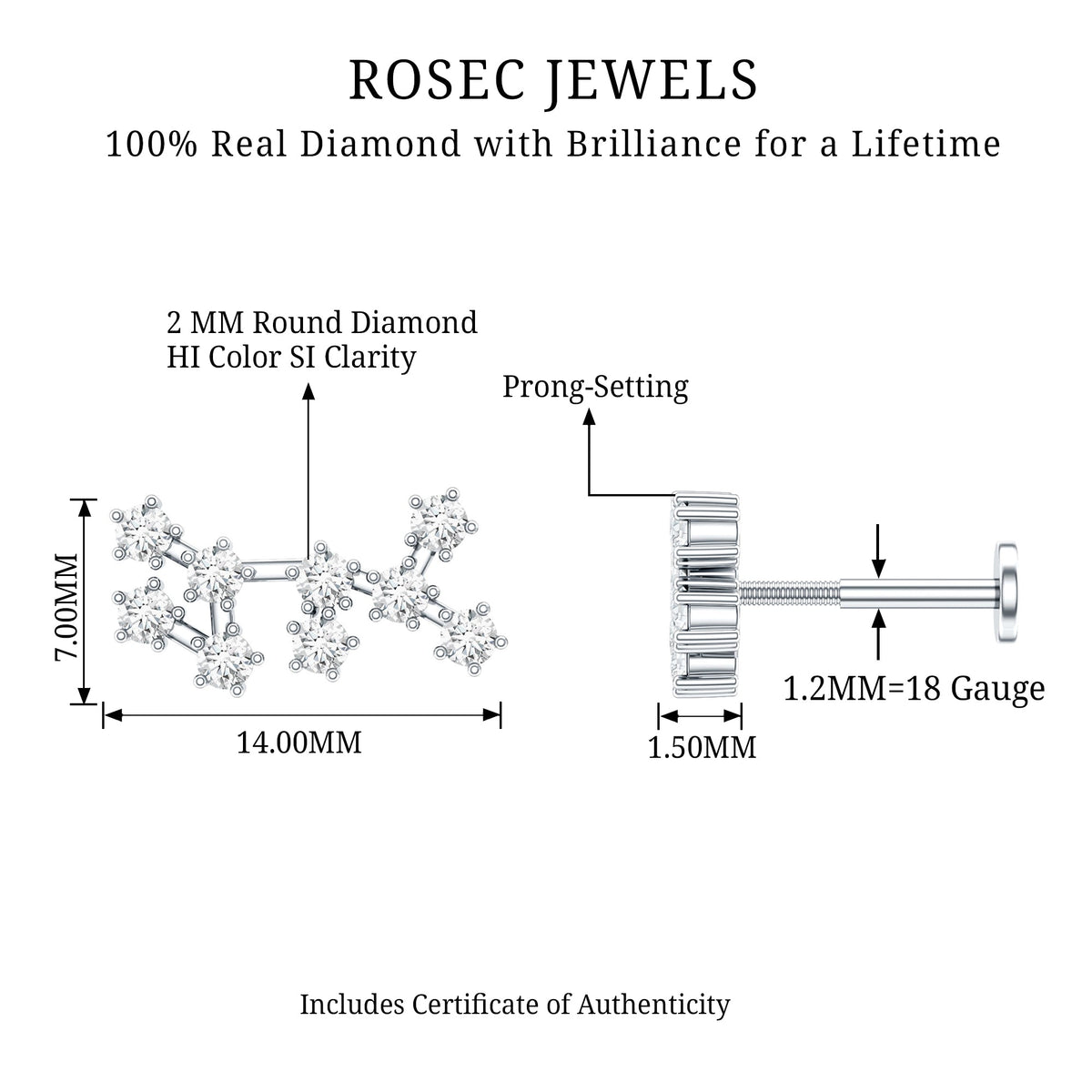 Diamond Sagittarius Zodiac Earring for Helix Piercing