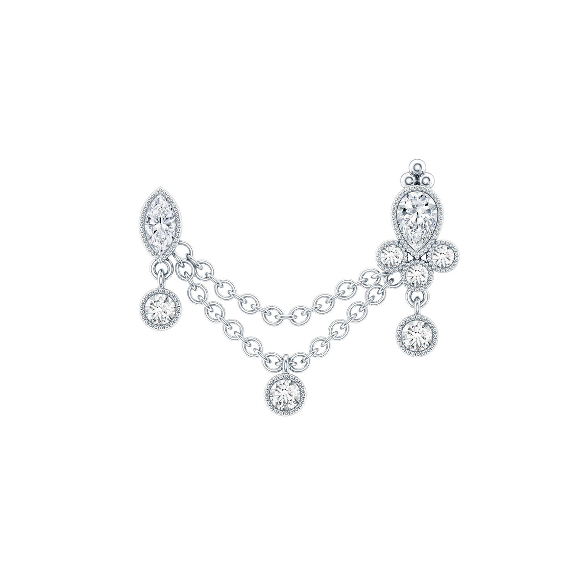 Certified Moissanite Double Chain Earring for Helix Piercing