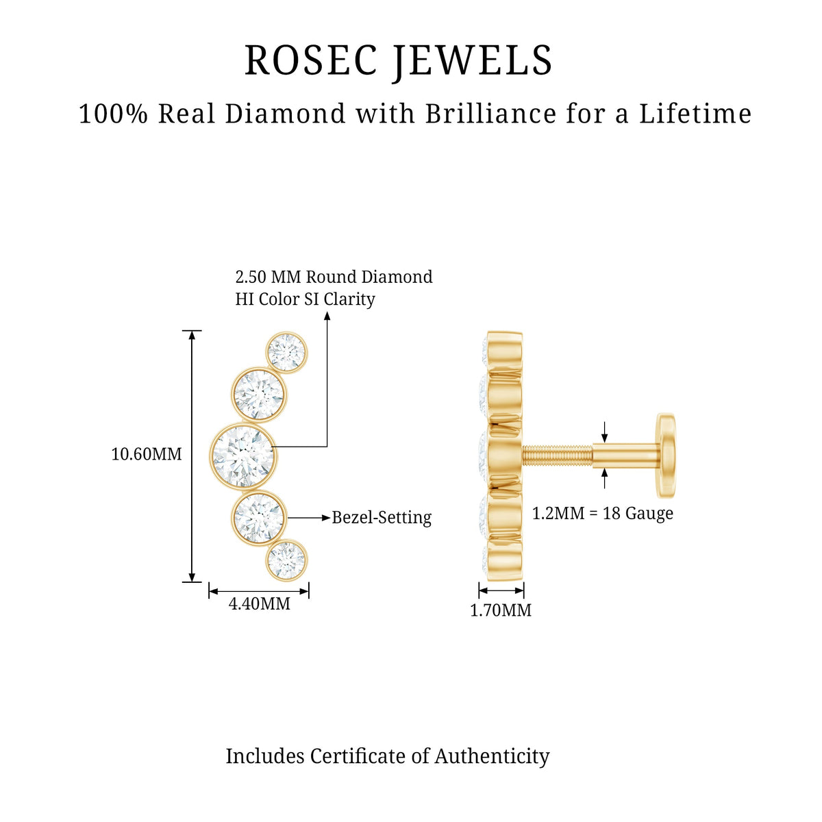 Graduated Diamond Ear Climber Earring in Bezel Setting
