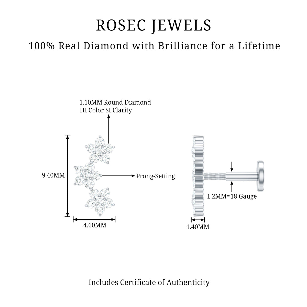 Helix Flower Crawler Earring with Diamond