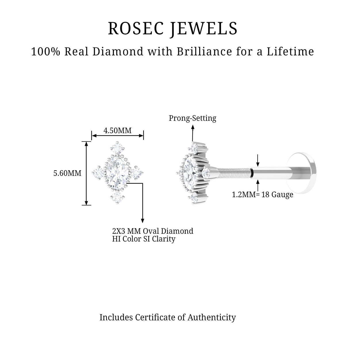 Vintage Inspired Oval Diamond Cartilage Earring