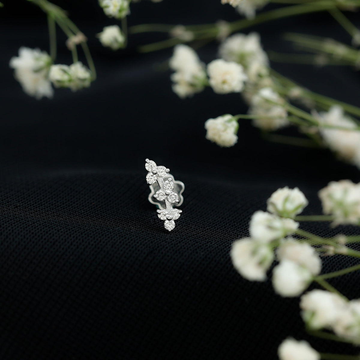 Simple Diamond Curved Helix Earring with Flat Back