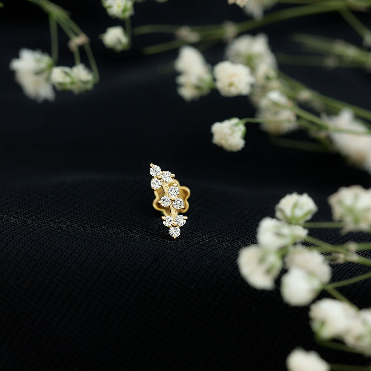 Simple Diamond Curved Helix Earring with Flat Back