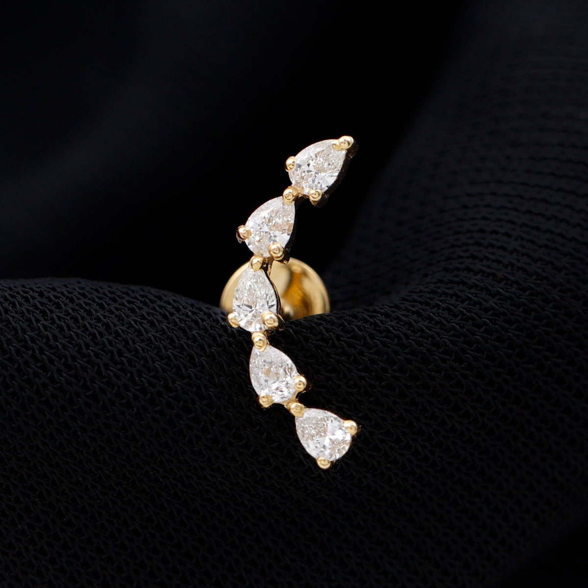 Pear Shape Diamond Crawler Earring for Cartilage Piercing
