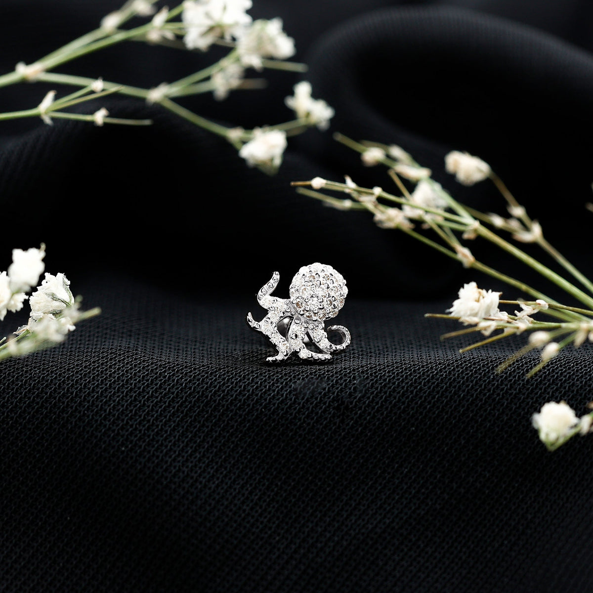 Diamond Octopus Earring with Flat Back
