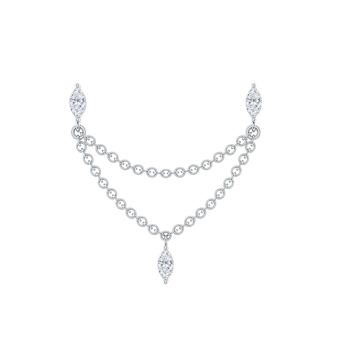 Marquise Diamond Double Piercing Earring with Dangling Chain