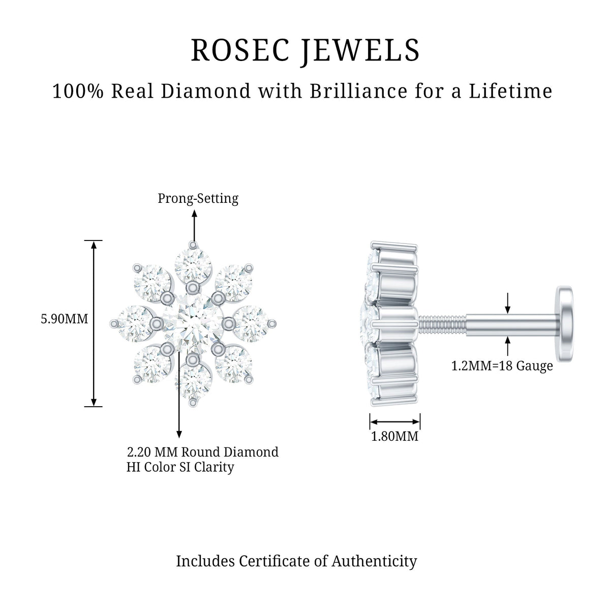 Sparkling Diamond Flower Cartilage Earring with Flat Back
