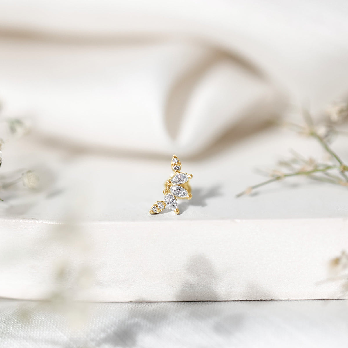 Marquise Diamond Leaf Crawler Earring for Helix Piercing