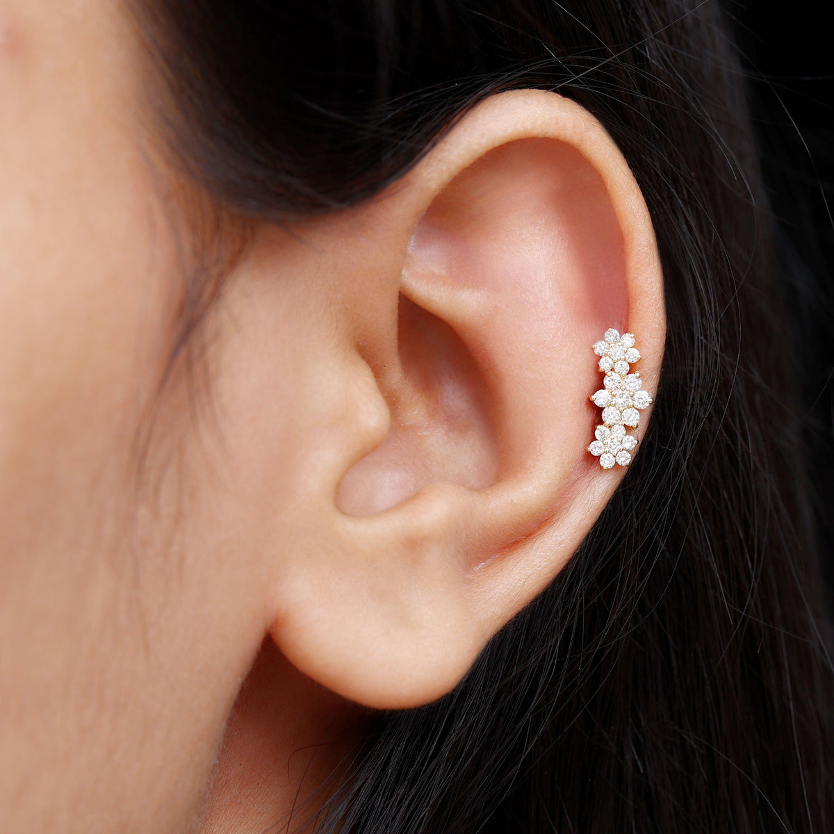 Certified Diamond Flower Crawler Cartilage Earring