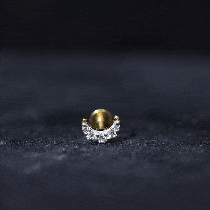 Round Cut Diamond Crescent Moon Cartilage Earring