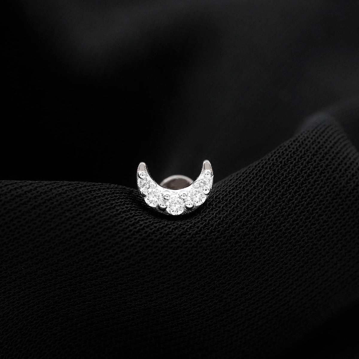 Round Cut Diamond Crescent Moon Cartilage Earring