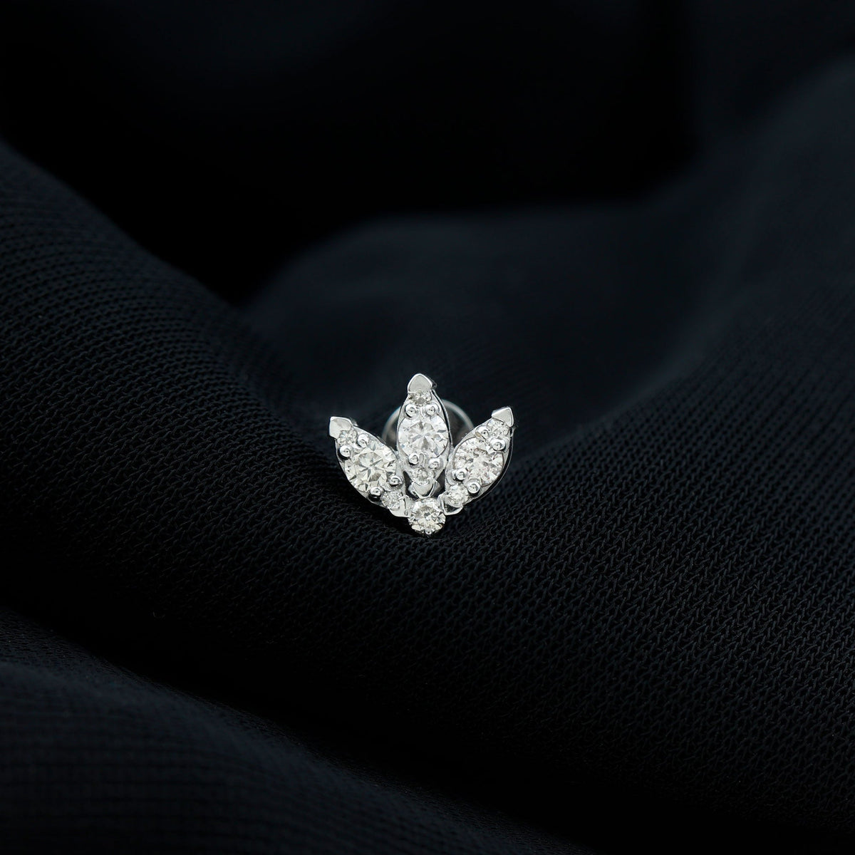 Certified Diamond Lotus Flower Earring with Flat Back