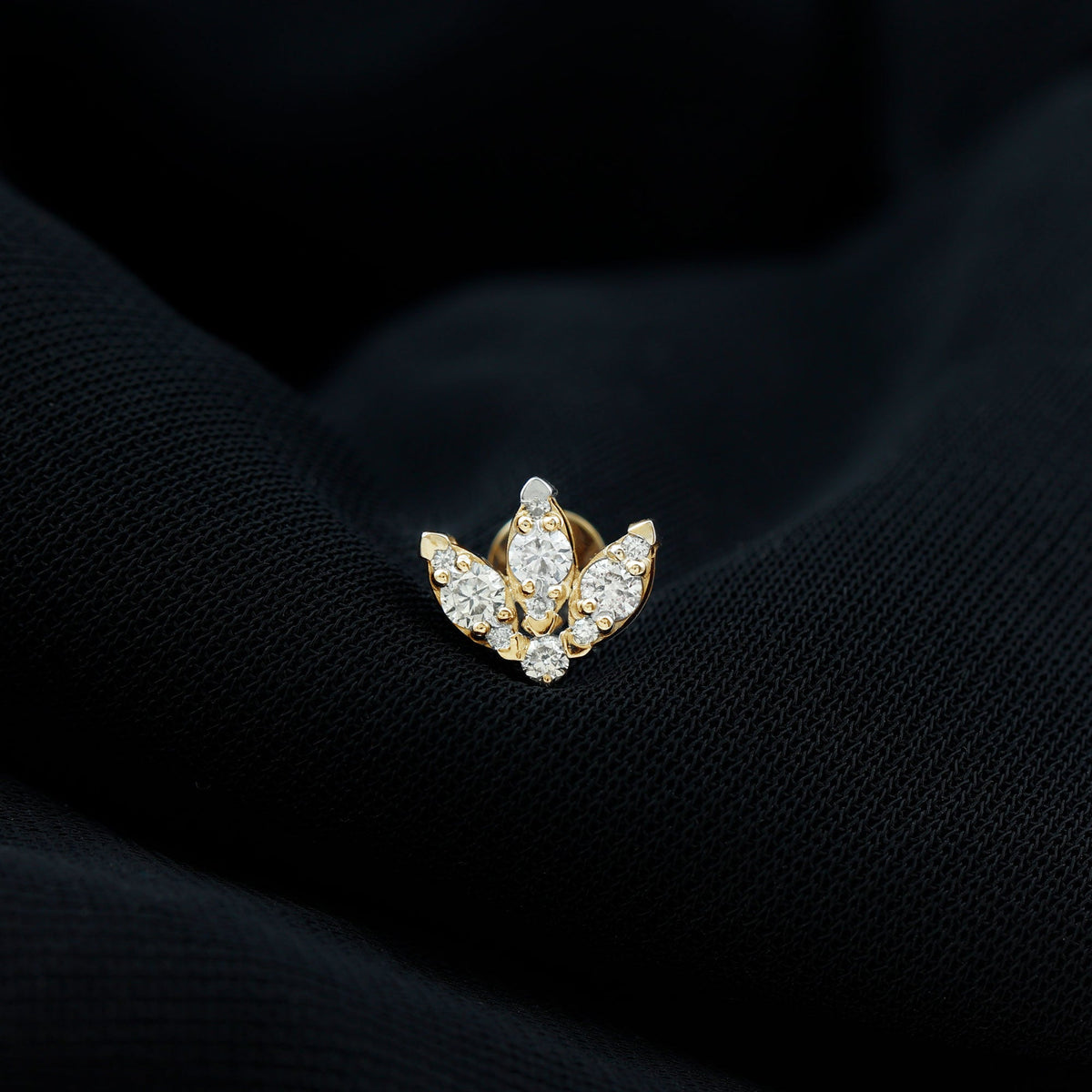 Certified Diamond Lotus Flower Earring with Flat Back