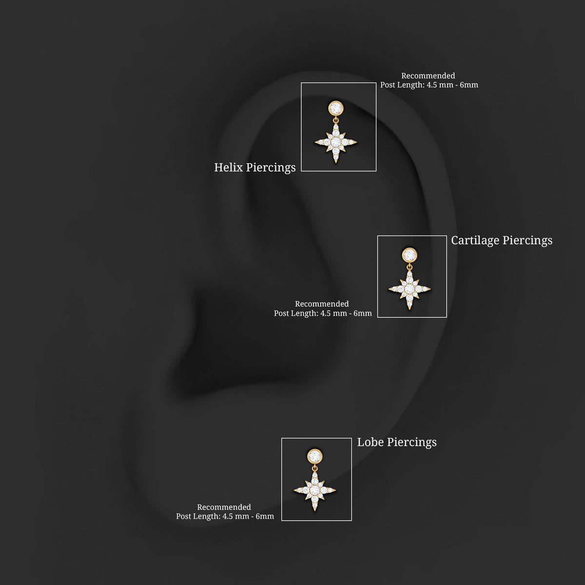 Certified Diamond Starburst Drop Earring for Helix Piercing