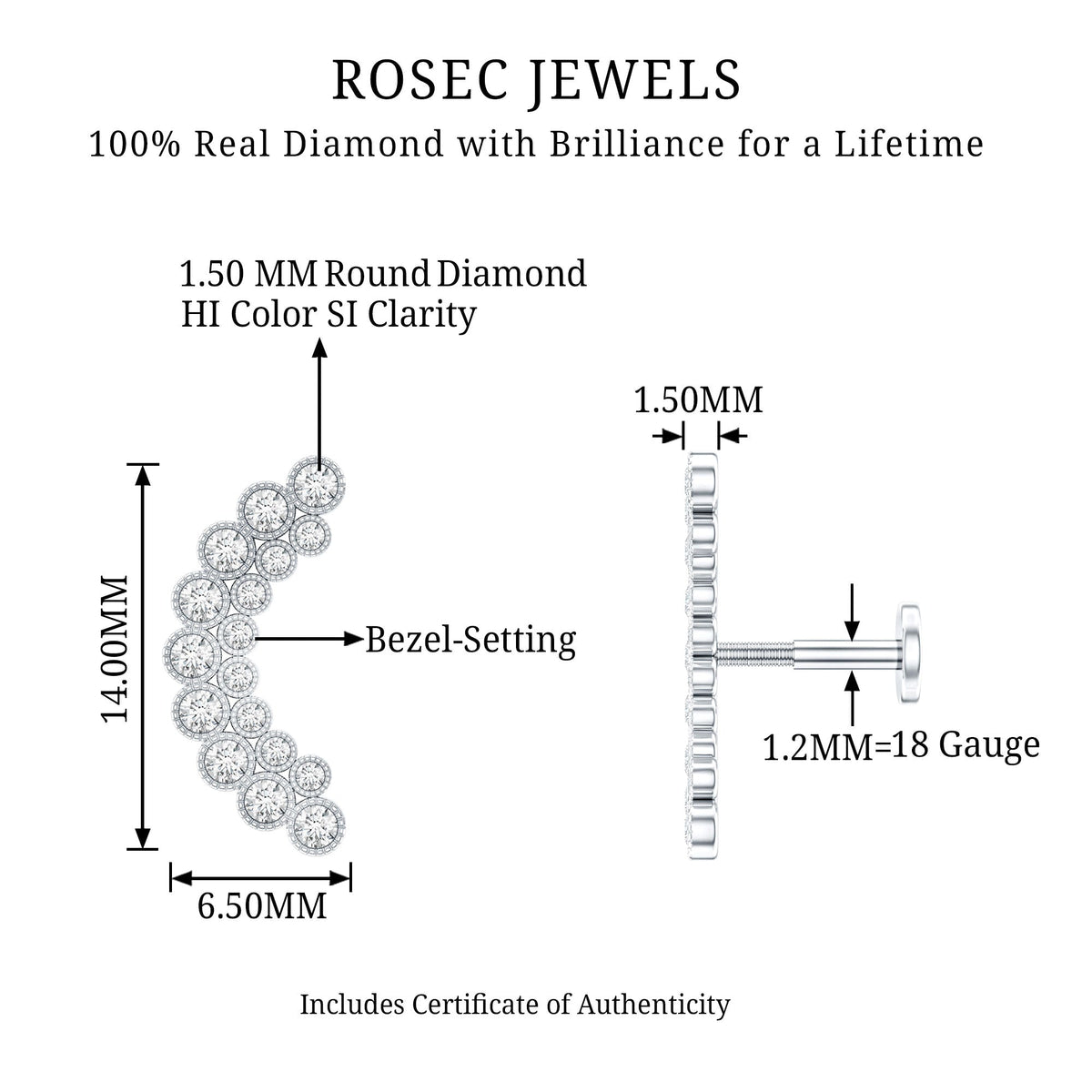 Diamond Curved Crawler Earring in Bezel Set