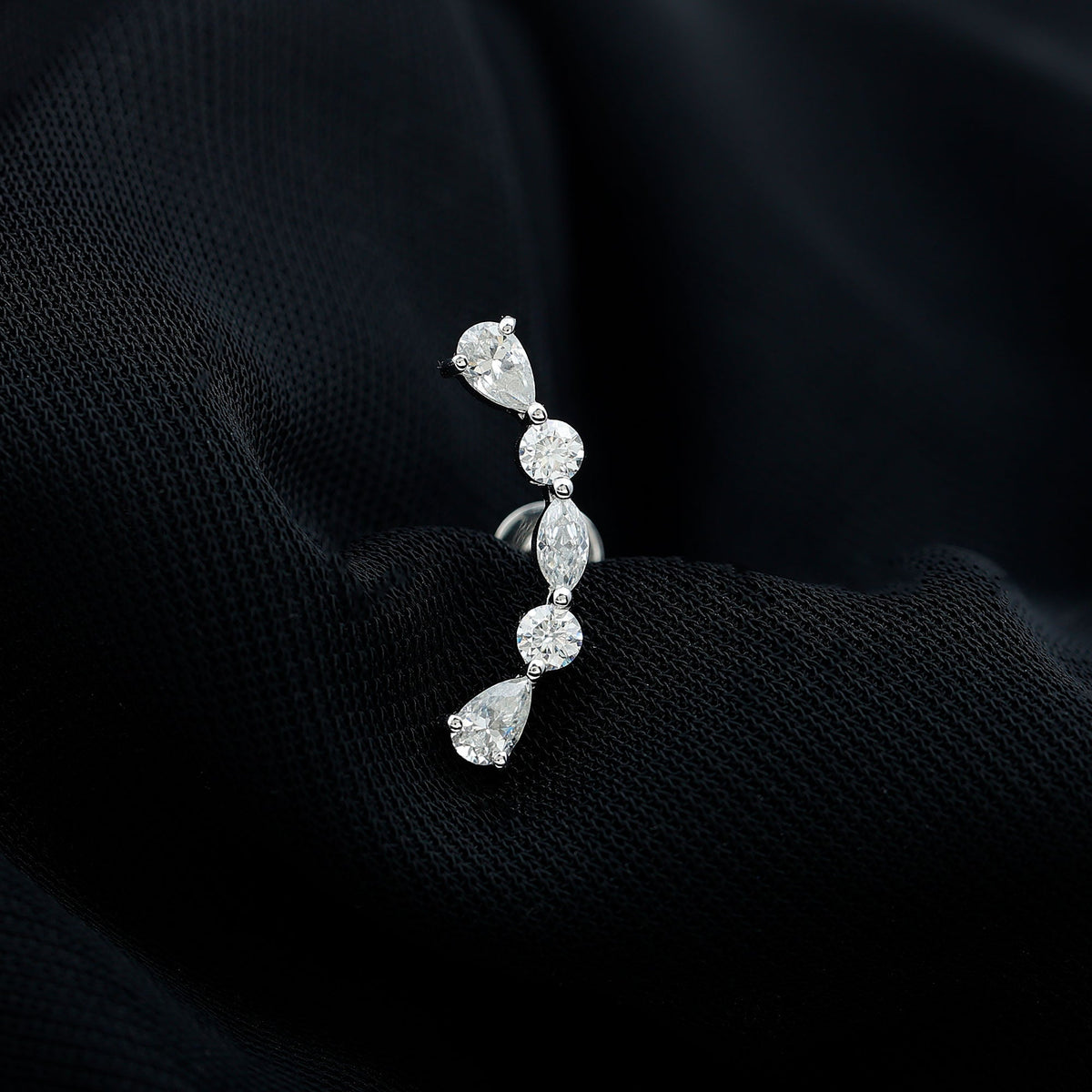 Simple Diamond Curved Crawler Earring for Helix Piercing