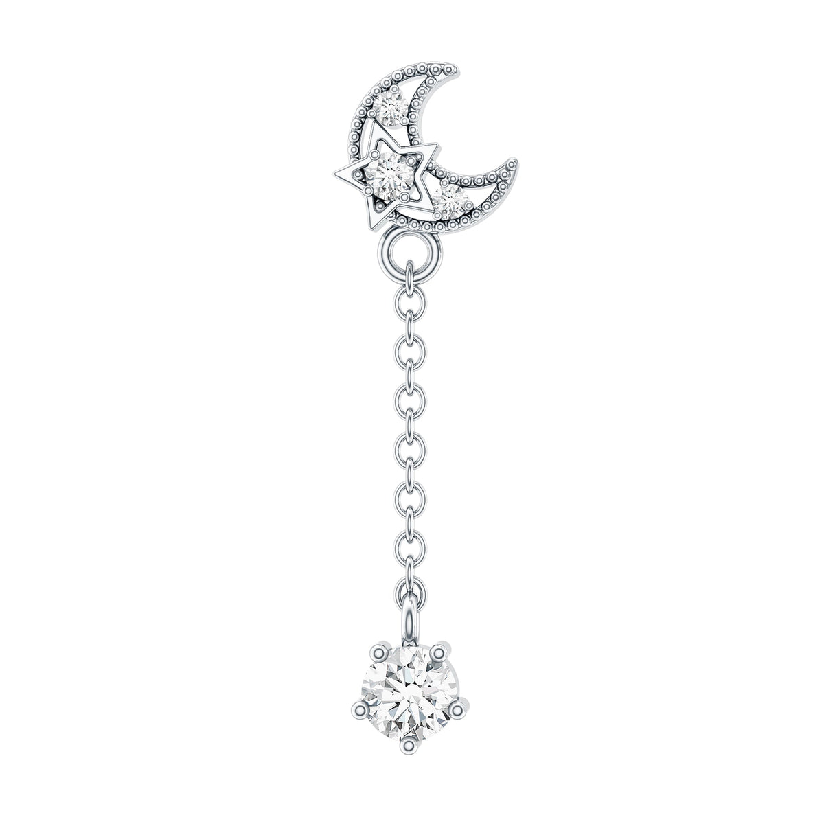 Diamond Moon Chain Earring for Helix Piercing