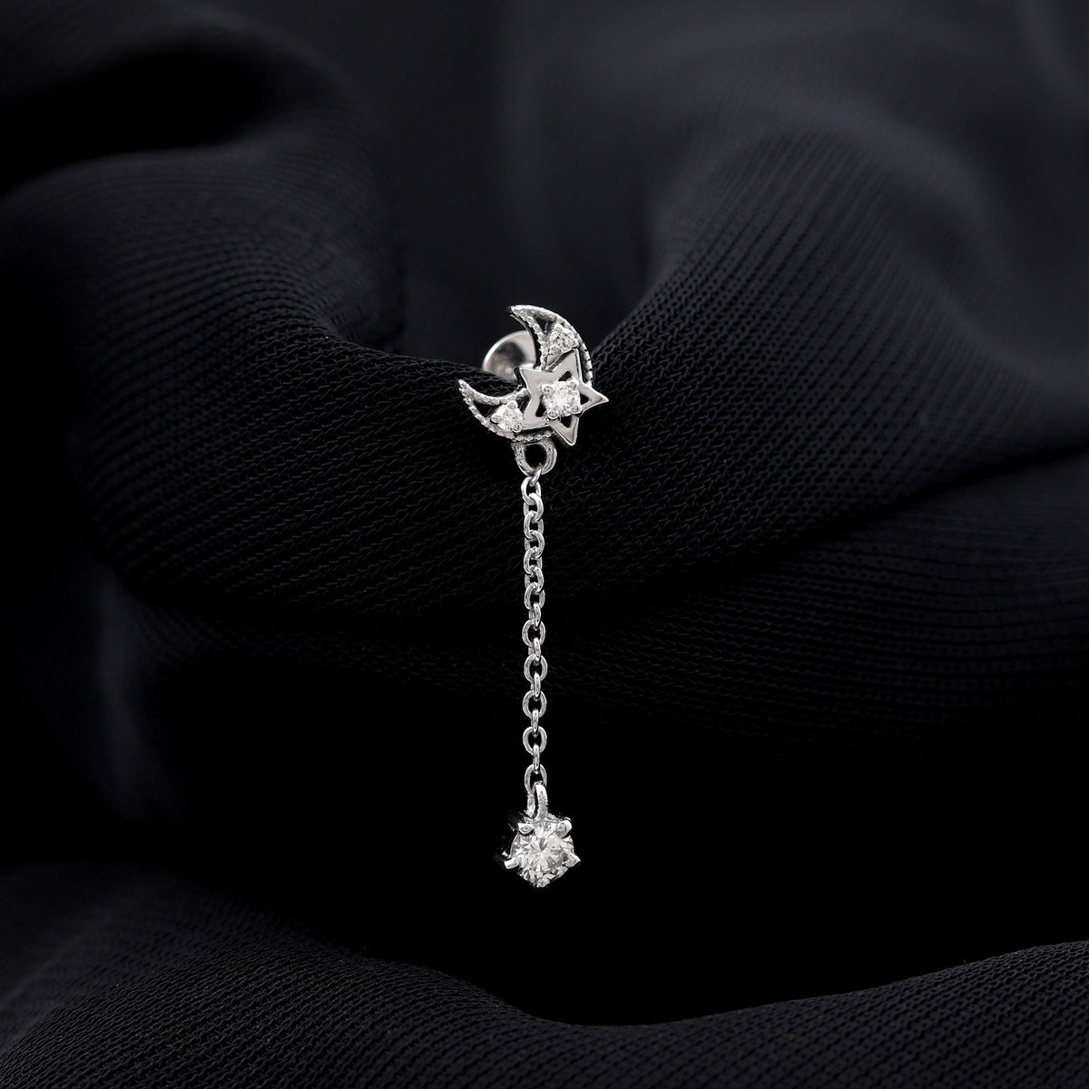 Diamond Moon Chain Earring for Helix Piercing