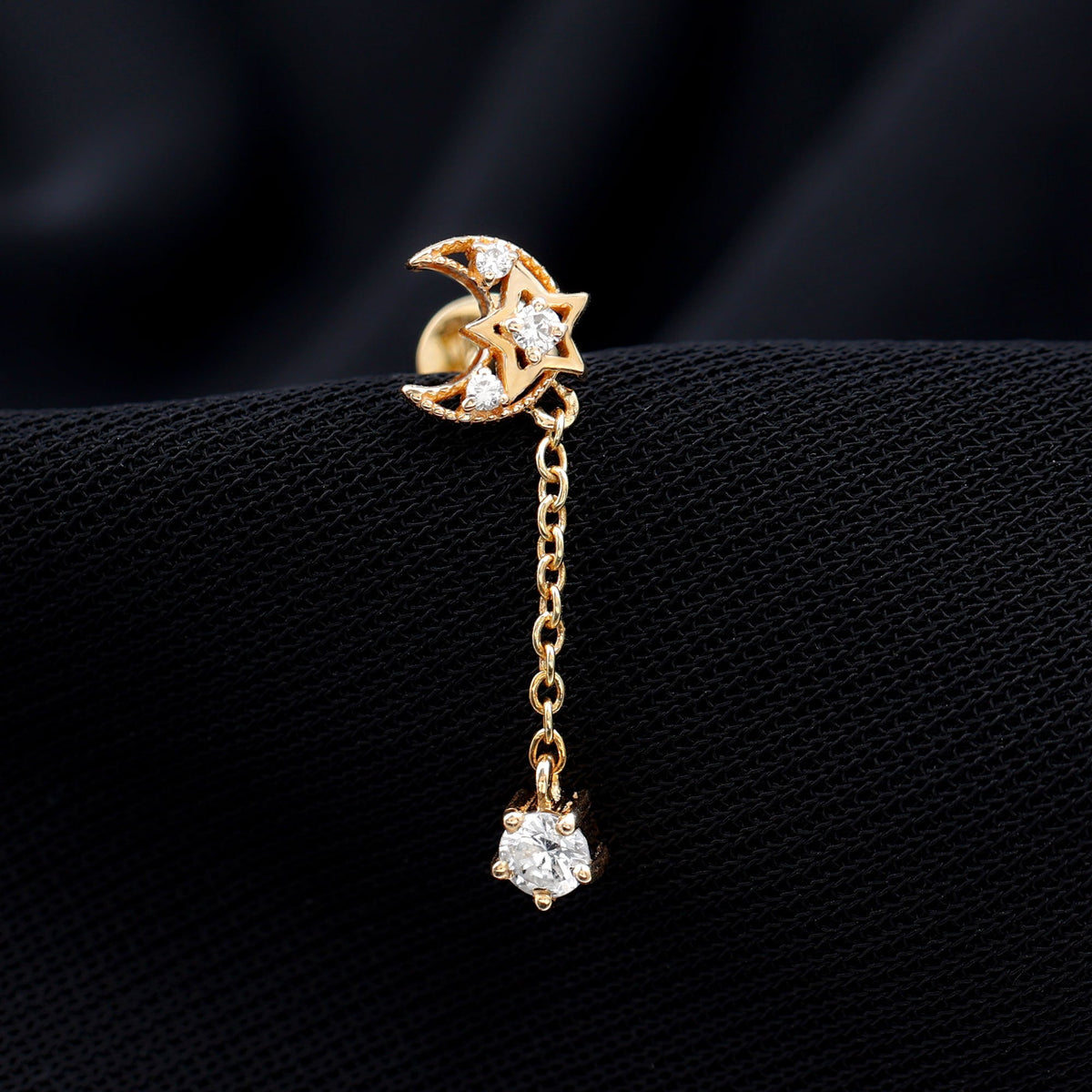 Diamond Moon Chain Earring for Helix Piercing