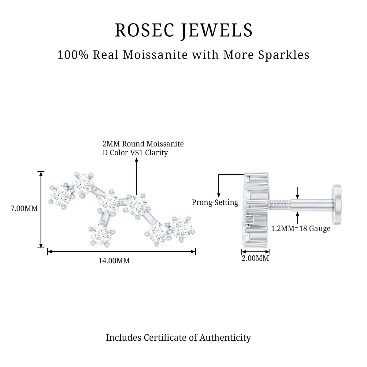Diamond Leo Constellation Crawler Earring for Helix Piercing