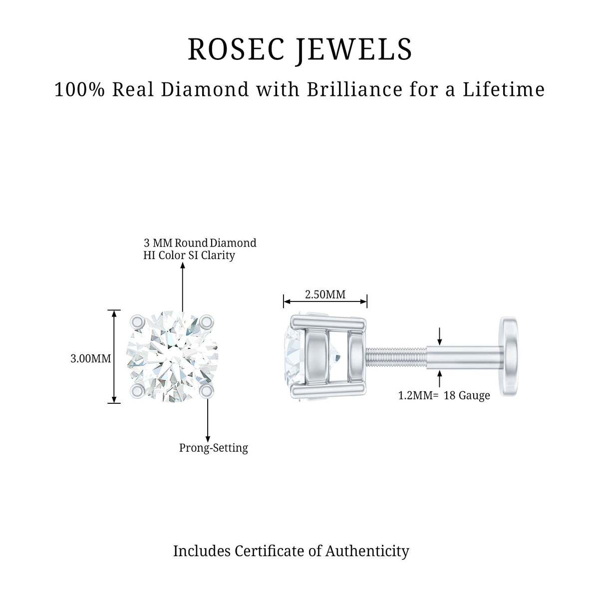 Minimalist Diamond Solitaire Earring for Tragus Piercing