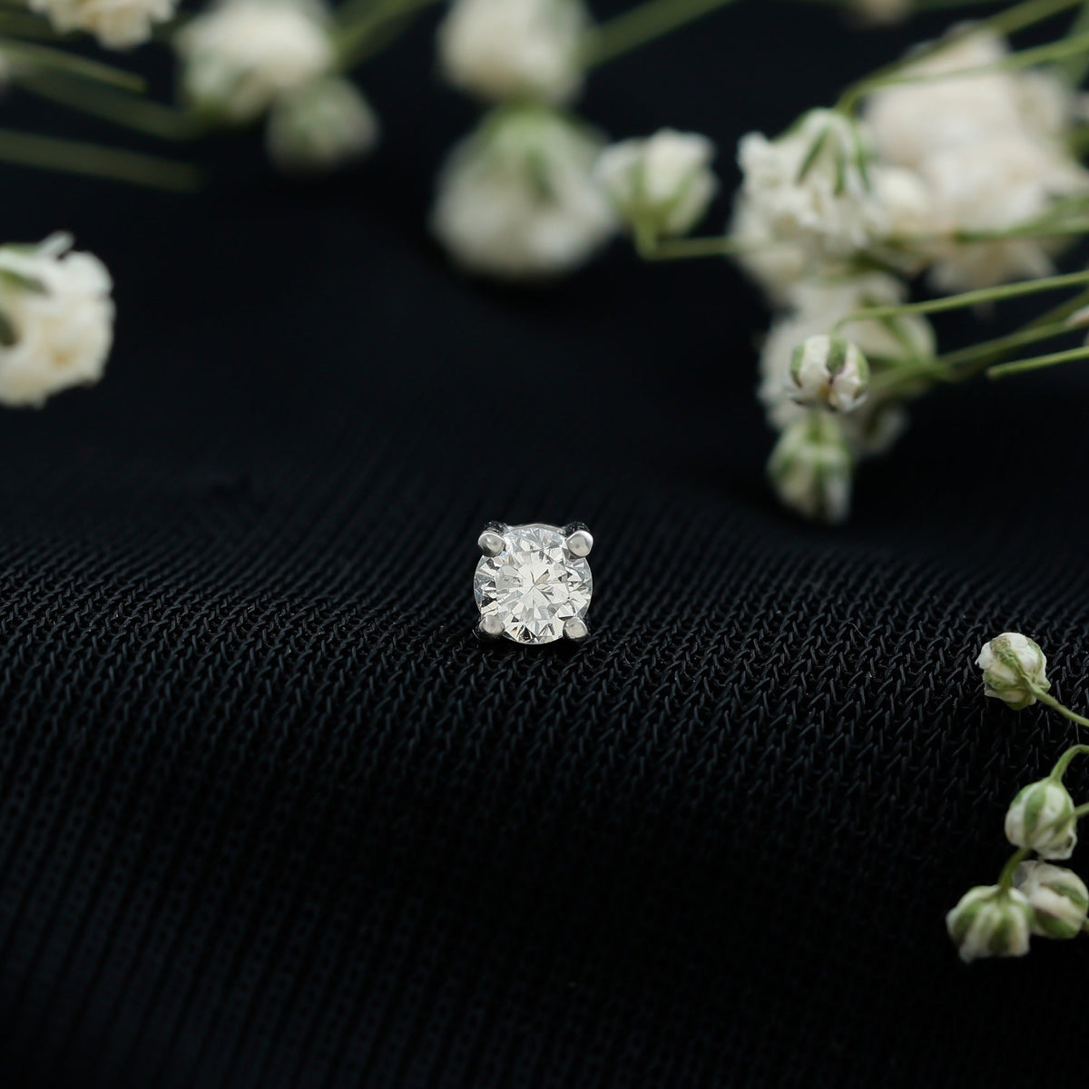 Minimalist Diamond Solitaire Earring for Tragus Piercing
