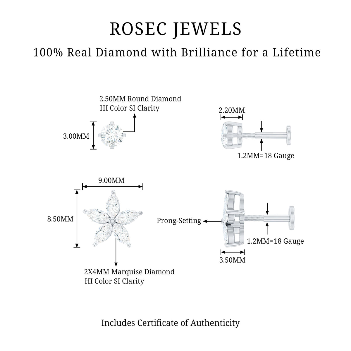Marquise Diamond Flower Cartilage Earring Set