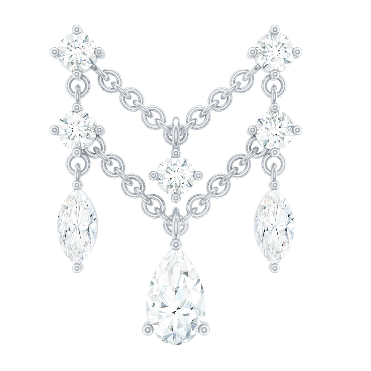 Brilliant Cut Diamond Double Chain Drop Earring for Cartilage Piercing