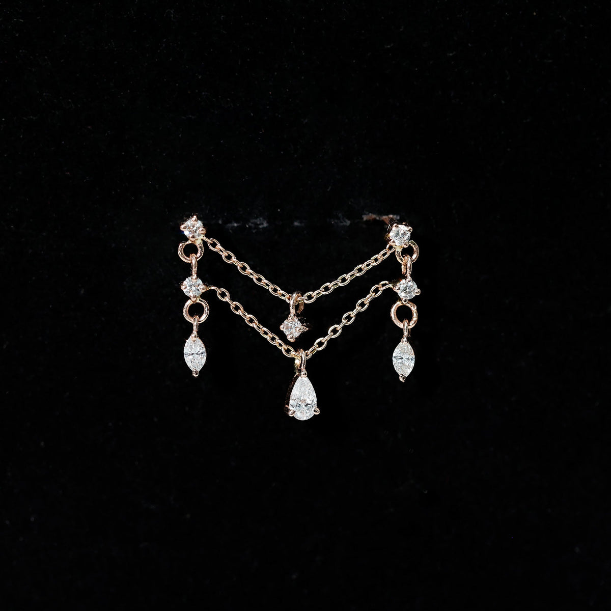 Brilliant Cut Diamond Double Chain Drop Earring for Cartilage Piercing