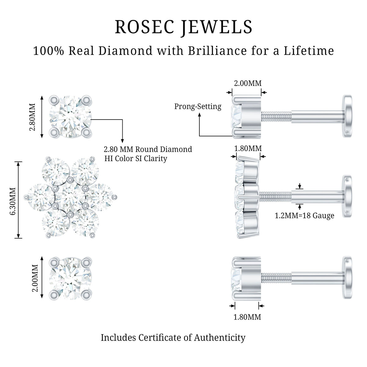 Certified Diamond Flower Helix Earring Set of 3