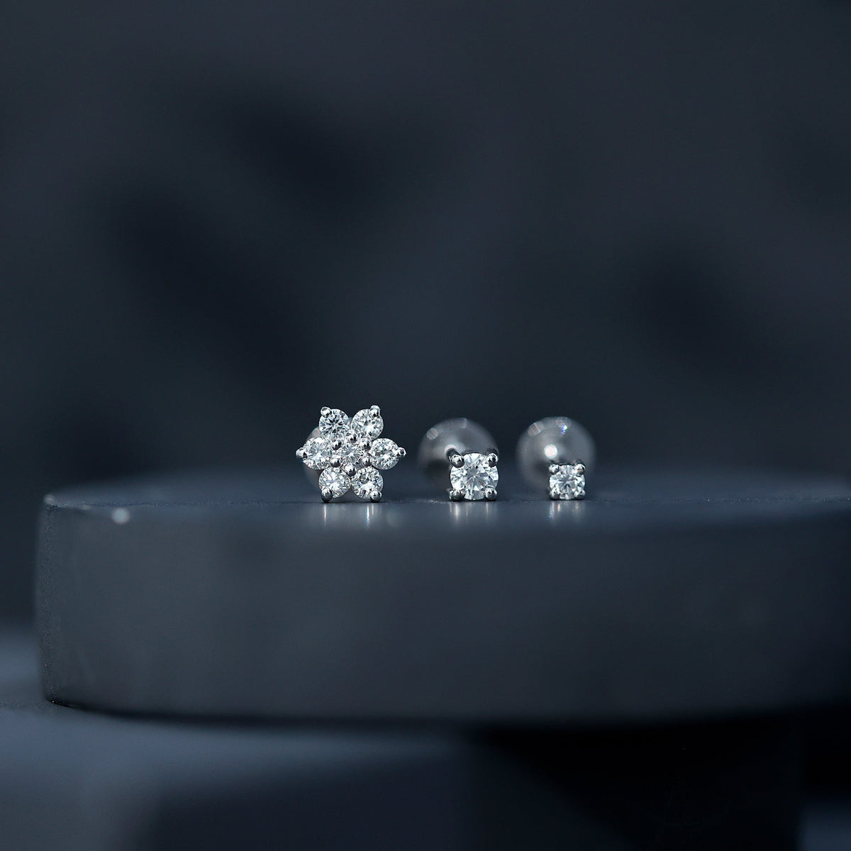 Certified Diamond Flower Helix Earring Set of 3