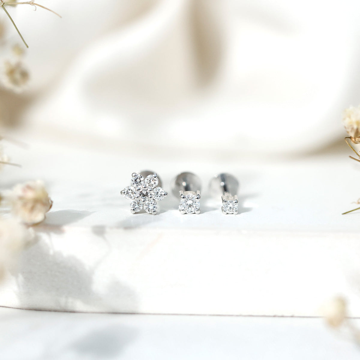 Certified Diamond Flower Helix Earring Set of 3