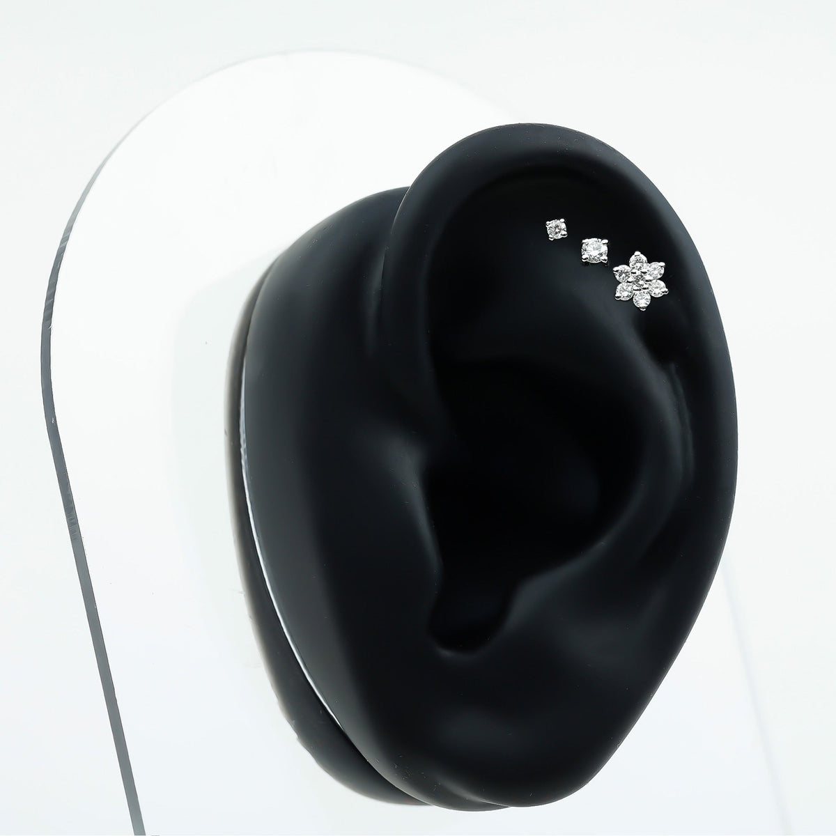 Certified Diamond Flower Helix Earring Set of 3