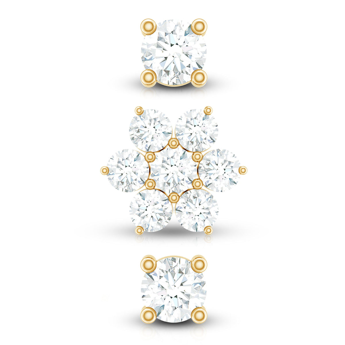 Certified Diamond Flower Helix Earring Set of 3