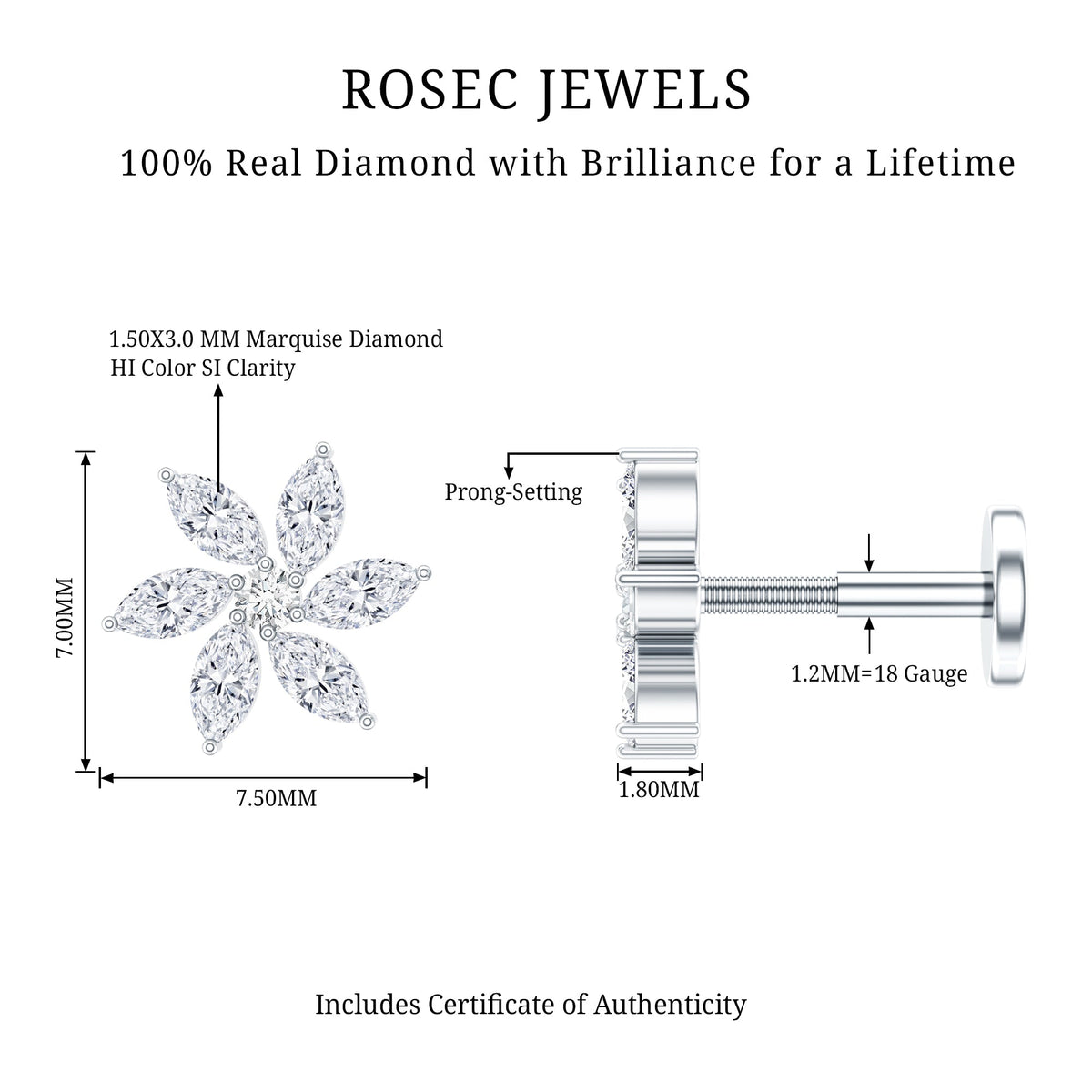 Sparkling Marquise Diamond Flower Helix Earring