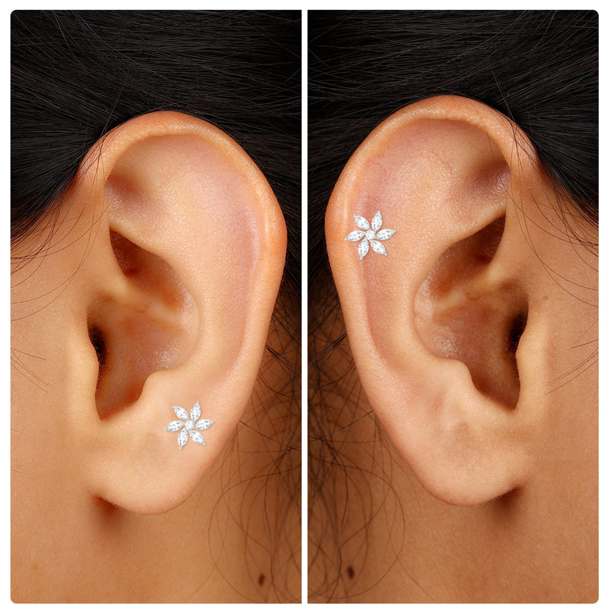 Sparkling Marquise Diamond Flower Helix Earring