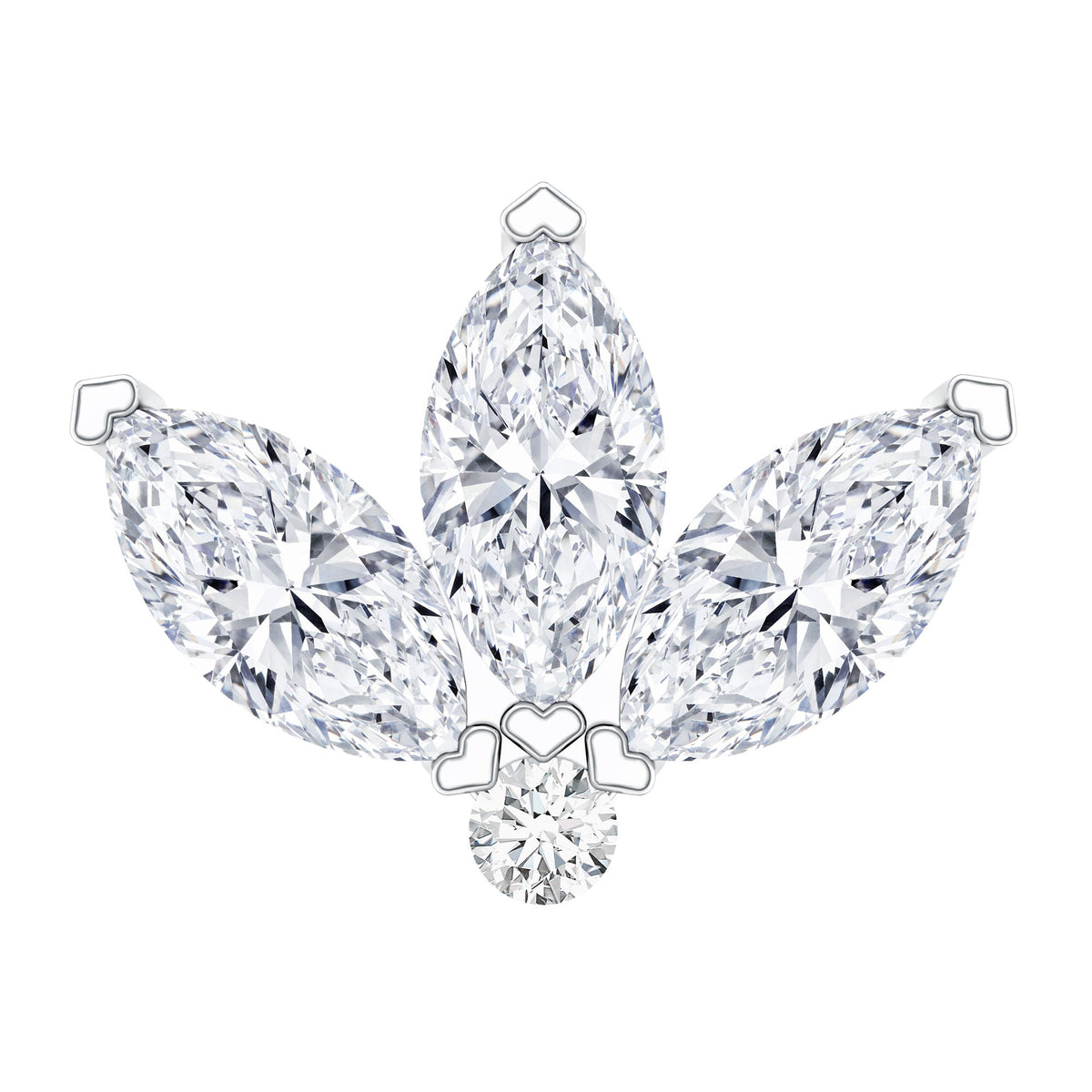Marquise Cut Diamond Lotus Flower Earring for Cartilage Piercing