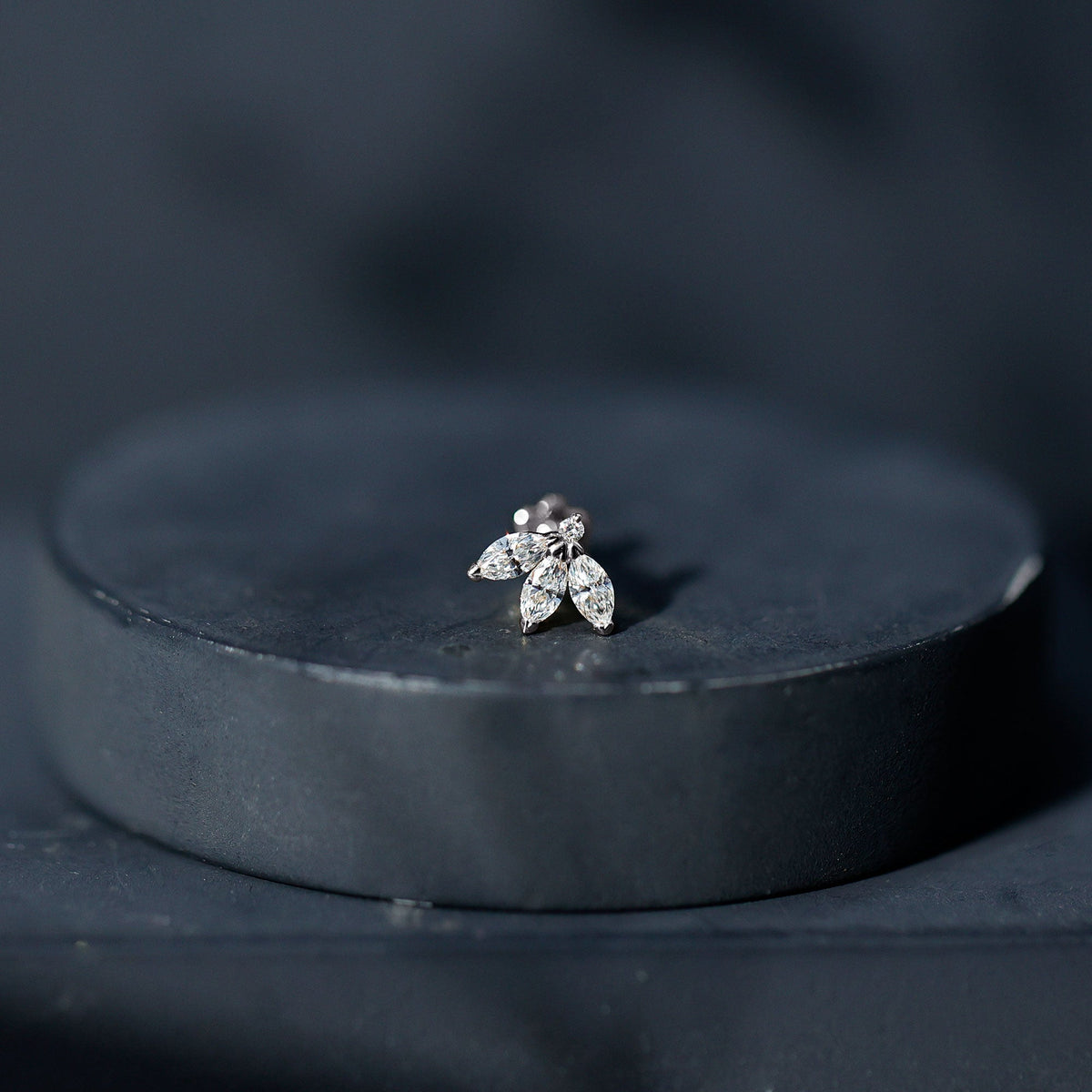 Marquise Cut Diamond Lotus Flower Earring for Cartilage Piercing