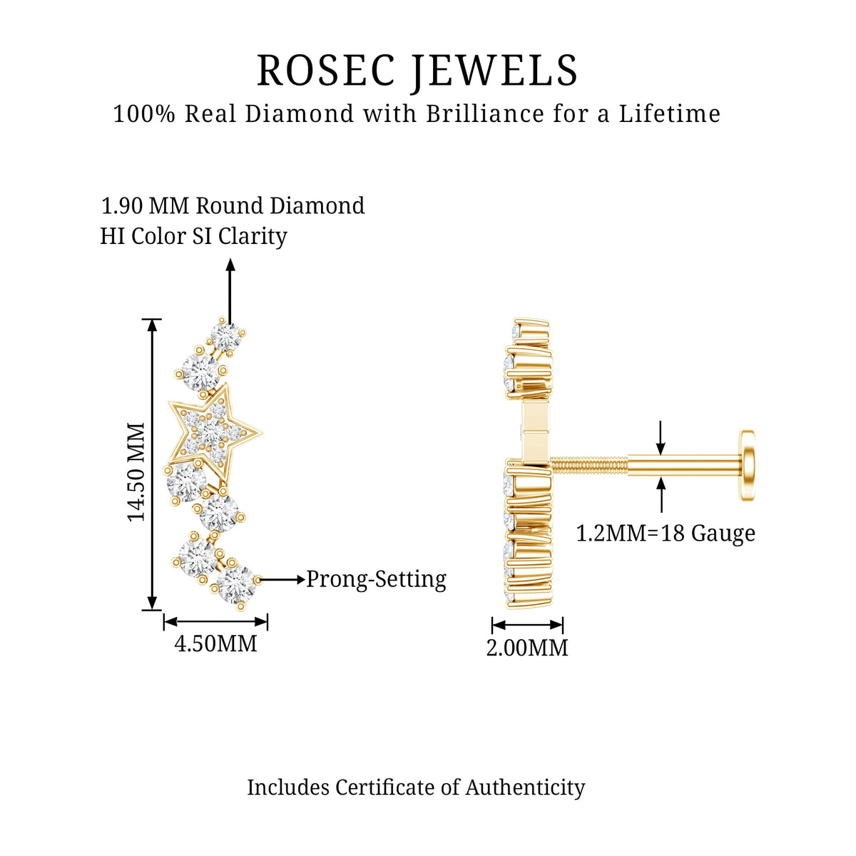 Unique Diamond Star Crawler Helix Earring