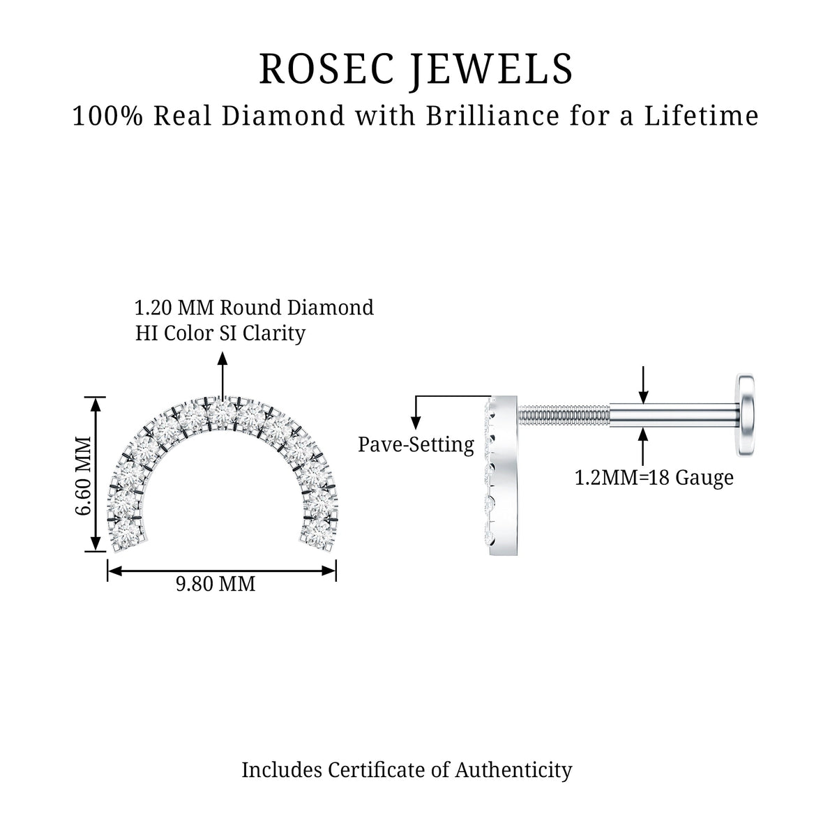 Certified Diamond Half Circle Earring for Piercing