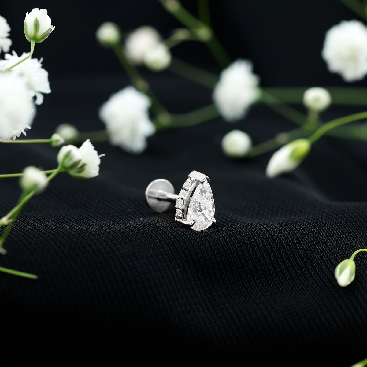 Pear Shaped Diamond Solitaire Tragus Earring