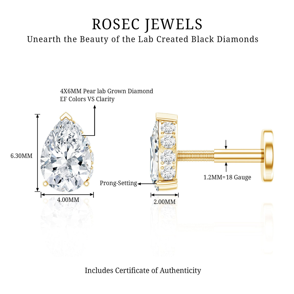 Pear Shaped Diamond Solitaire Tragus Earring
