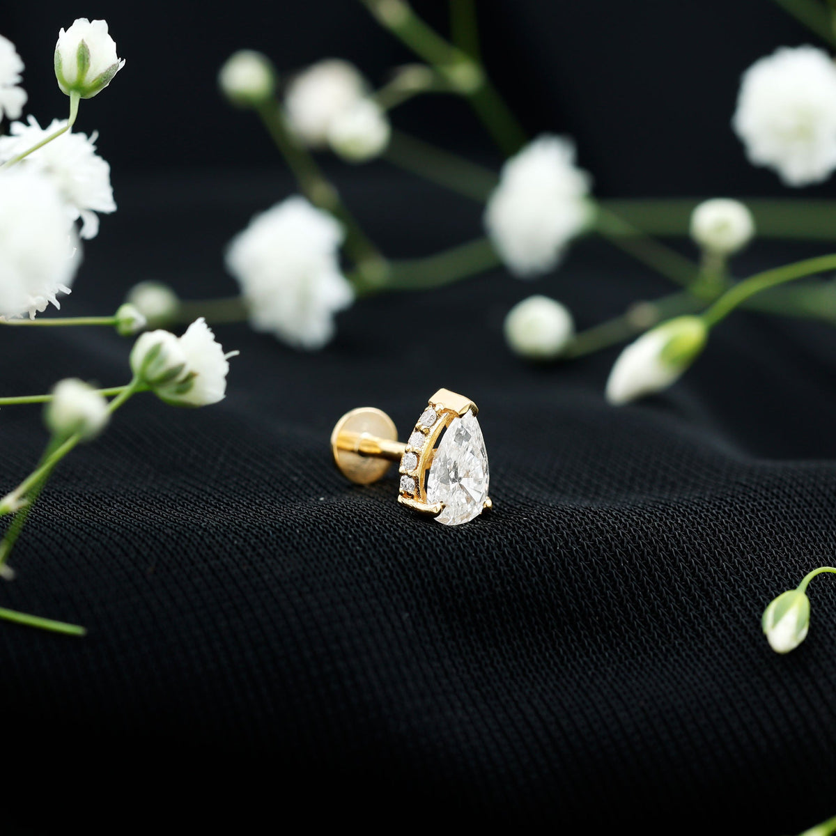 Pear Shaped Diamond Solitaire Tragus Earring