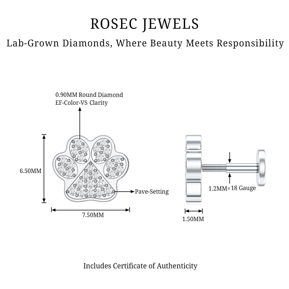 Certified Diamond Paw Cartilage Earring