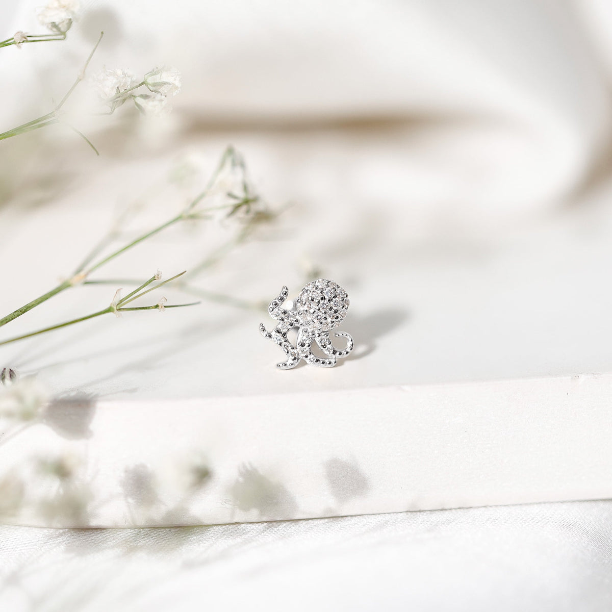 Diamond Octopus Earring with Flat Back