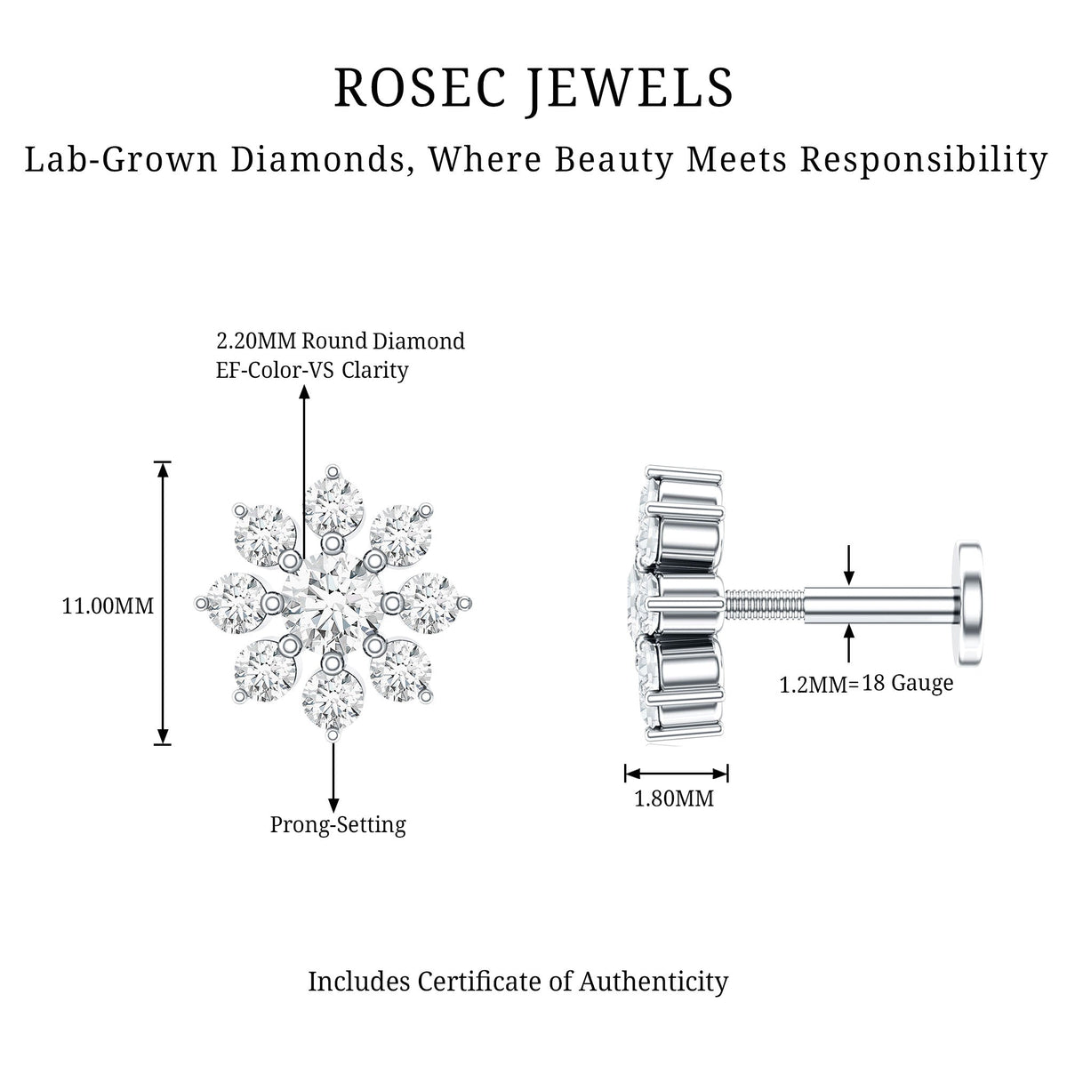 Sparkling Diamond Flower Cartilage Earring with Flat Back