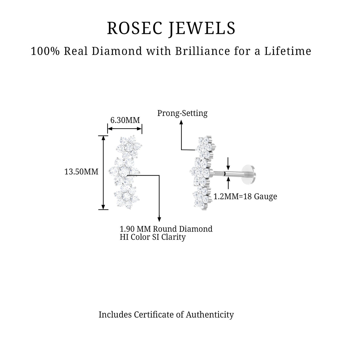 Certified Diamond Flower Crawler Cartilage Earring