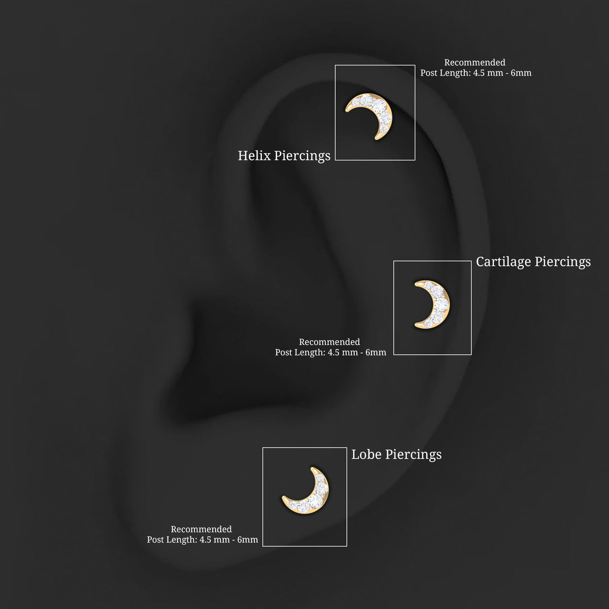 Round Cut Diamond Crescent Moon Cartilage Earring