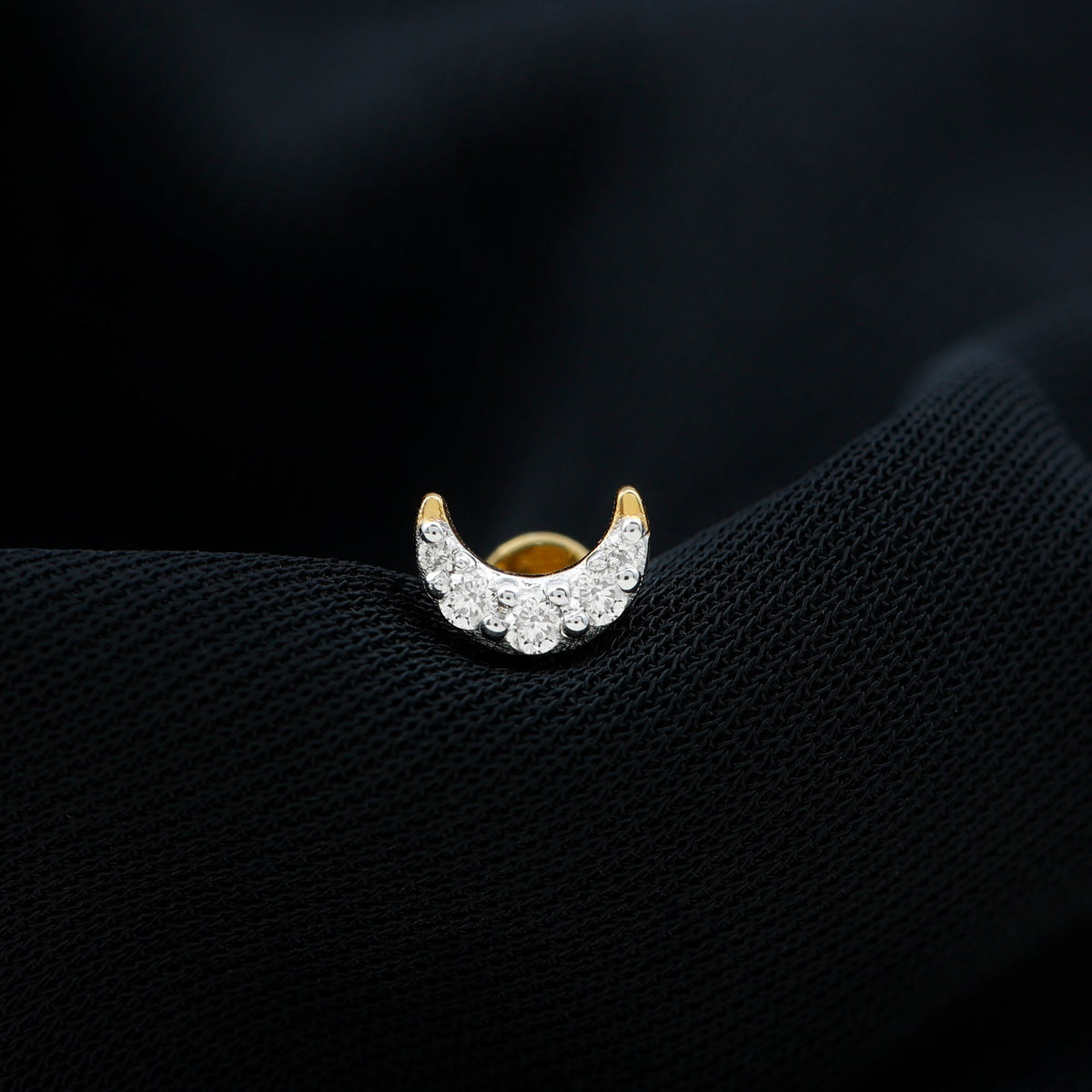 Round Cut Diamond Crescent Moon Cartilage Earring